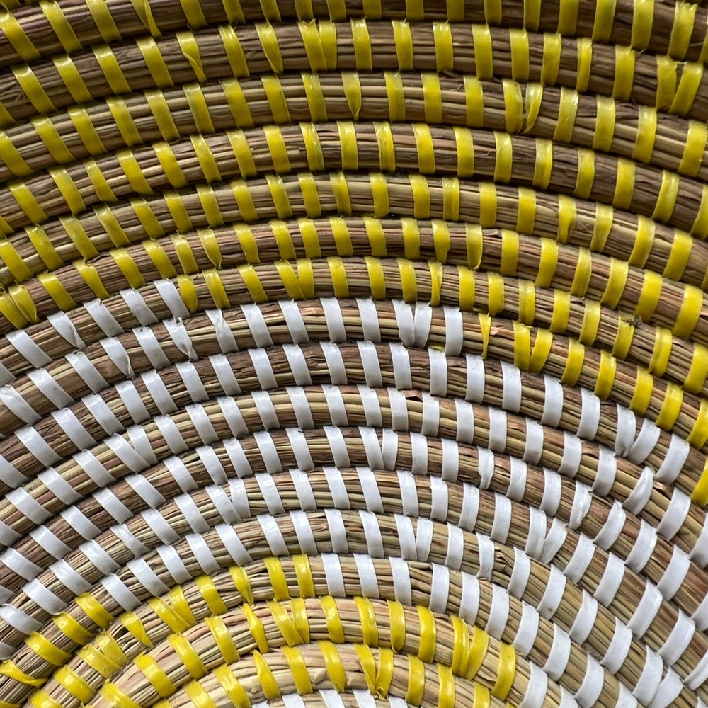 Handwoven Yellow & White Coil Basket Boho Coastal Decor - Picture 8 of 8